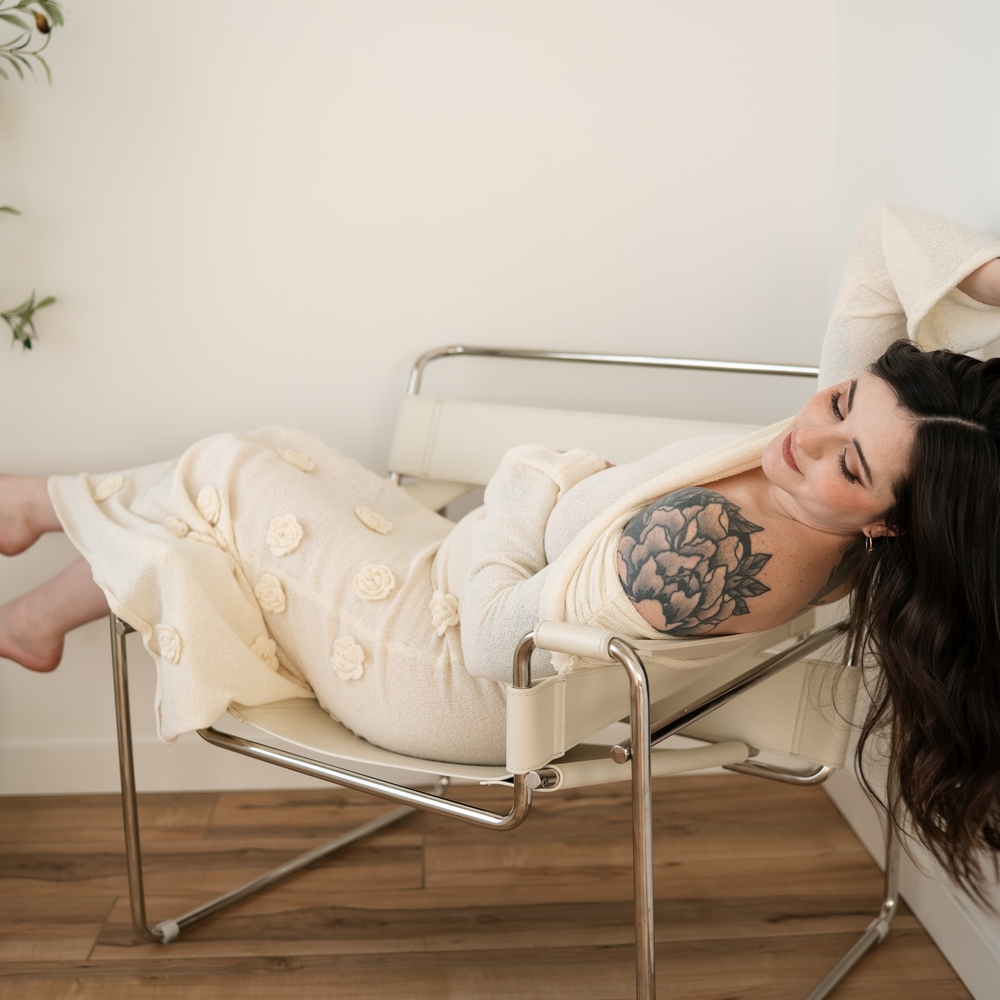 Elegant Cream Off-Shoulder Maternity Dress - Picture 2 of 3